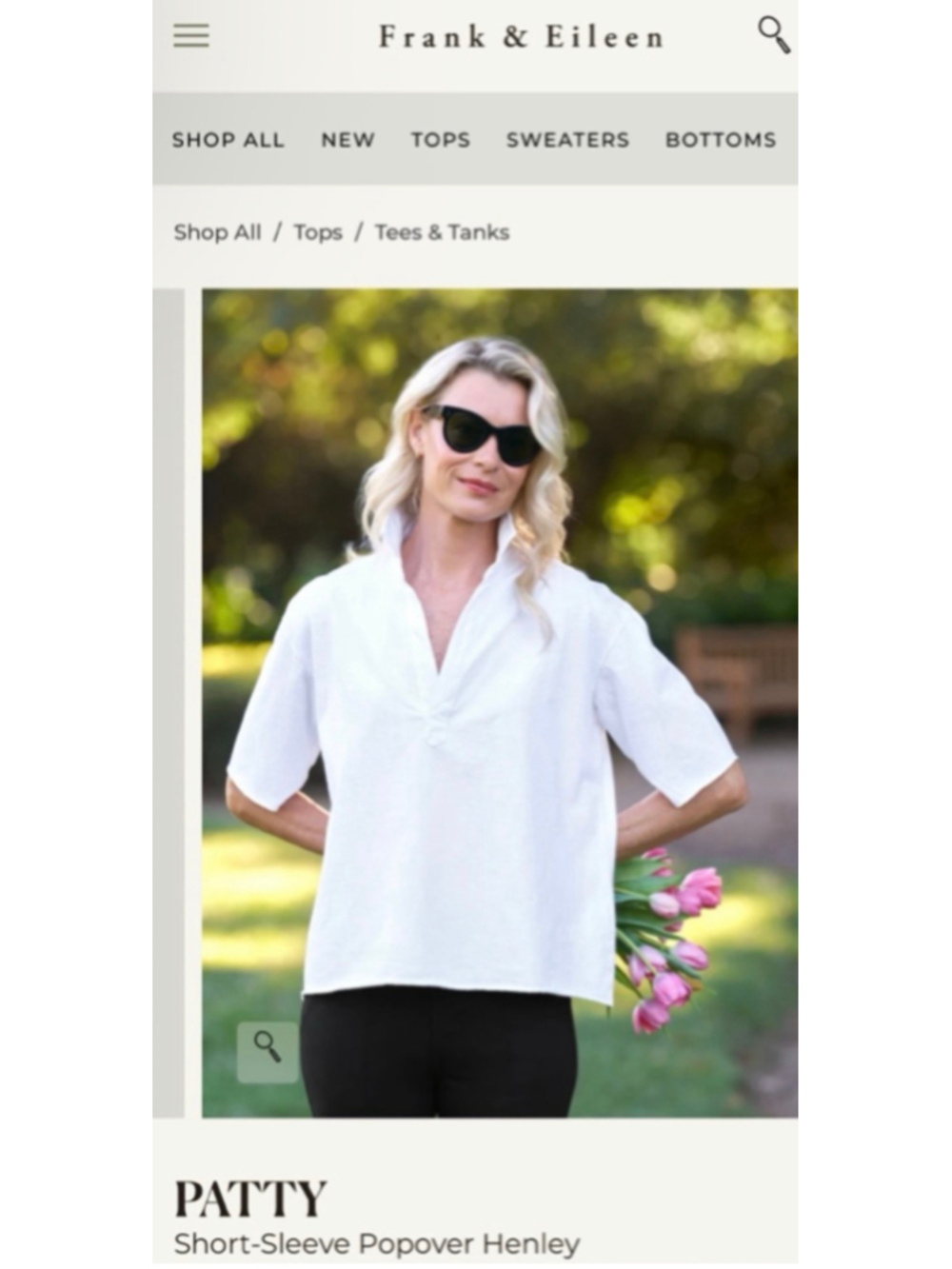 Frank & Eileen Patty White Short-Sleeve Popover Henley Top M New Cotton